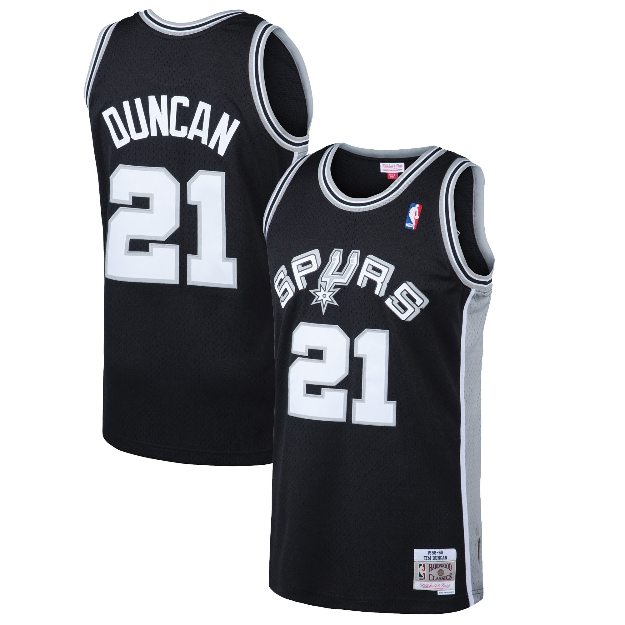 Tim Duncan San Antonio Spurs Mitchell And Ness 1998 99 Hardwood Classics Swingman Jersey Black NBA