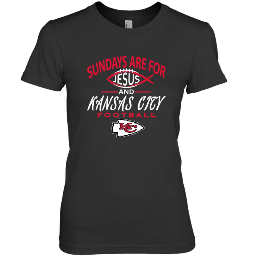 Sundays Are For Jesus and Kansas City Funny Football Women’s Premium T-Shirt