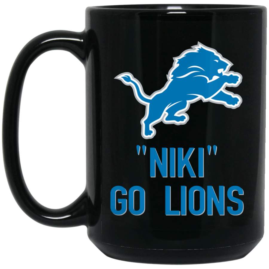 Personalized Detroit Lions Logo Mug Blue-Silver NIKI BM15OZ 15 oz. Black Mug