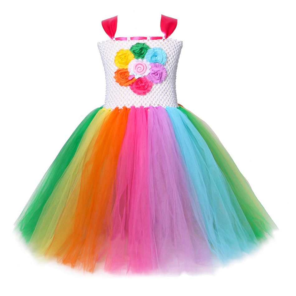 VOGUEON Summer Candy Rainbow Girls Dress Lollipop Modeling Frock Little Girl Costume Kids Unicorn Anna Elsa Clothes For Party alx