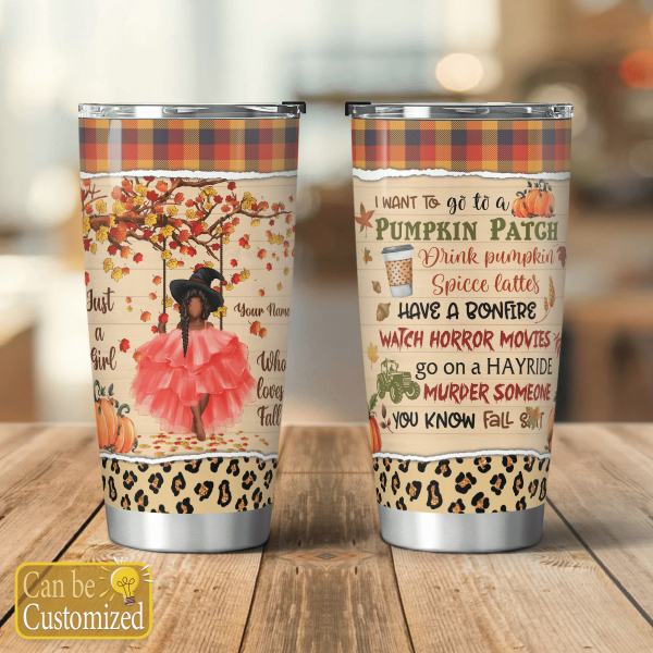 Personalized Custom Name For Black Girl Just A Girl Who Loves Fall Autumn All Over Print 3D Tumbler