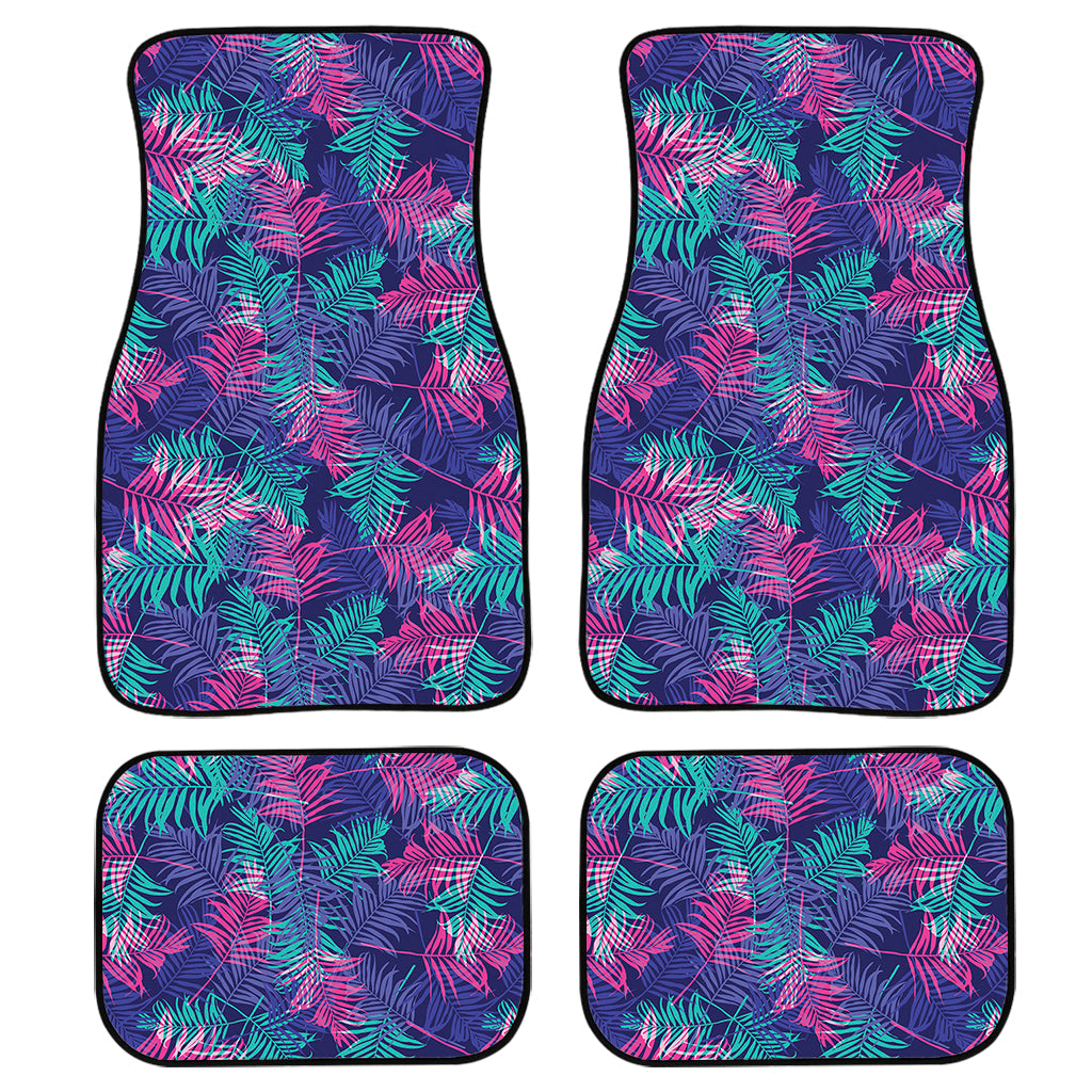 Pink And Blue Tropical Palm Leaf Print Front And Back Car Floor Mats, Front Car Mat