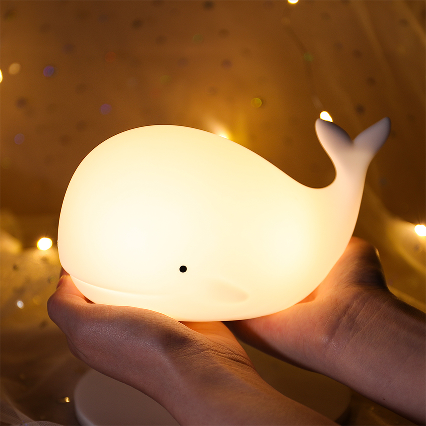 LED Children Night Light Whale Lamp 7 Color USB Rechargeable Silicone Desk Decor Bedroom Room Lamp for Kids Baby Gift alx