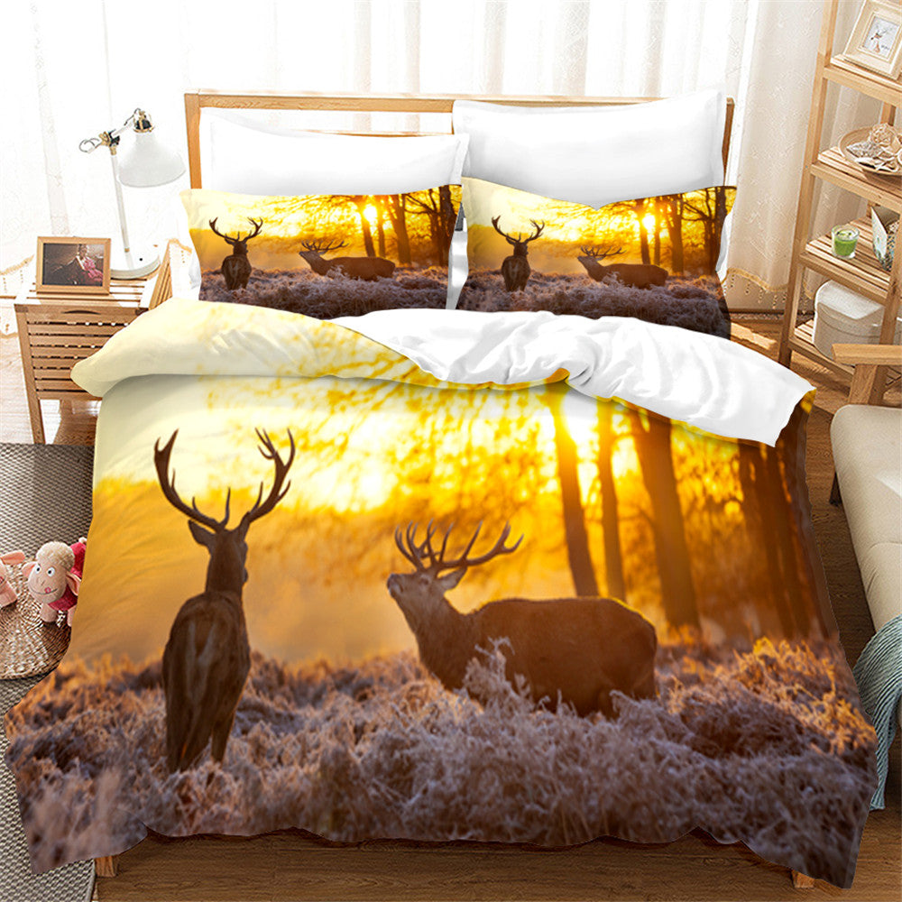 3D Autumn Forest Animal Elk Quilt Cover Set Bedding Set Duvet Cover Pillowcases 92