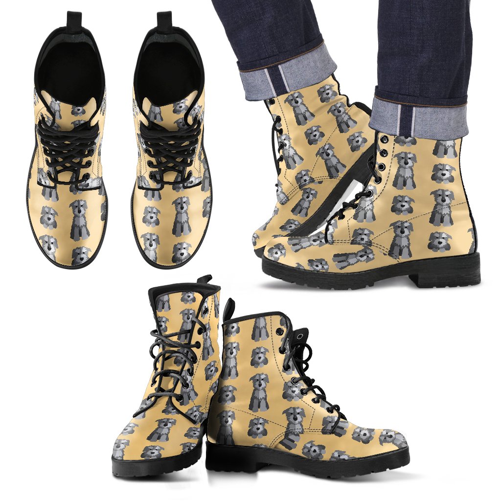 Schnauzer Dog Puppy Pattern Print Men Women Leather Boots Fashion Boots Custom Shoes