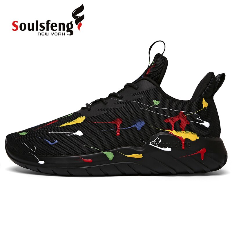 Soulsfeng Mens Running Shoes Mesh Breathable Lightweight Cushioning Training Inkjet pattern Athletic Sneakers Womens Summer alx