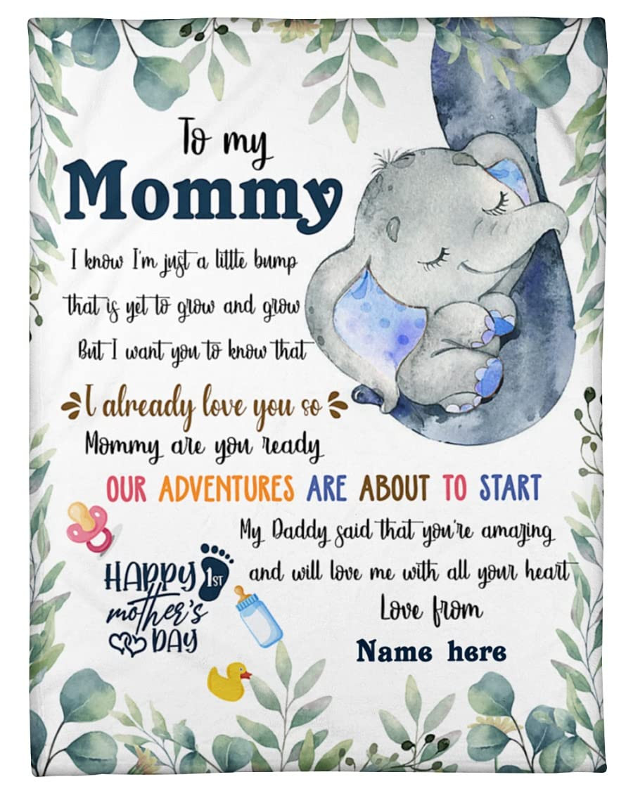 Personalized Elephant Mom And Baby Blanket To My Mommy I Know I’M Just A Little Bump Blanket Happy 1St For Expecting First New Mom To Be From Bump Baby Custom Name Blanket