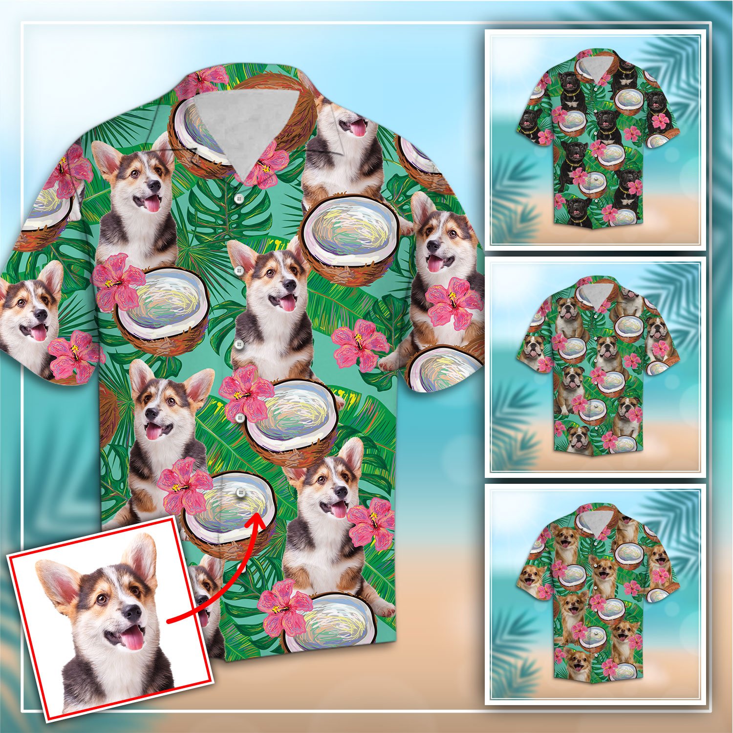 Custom Photo Dog Coconut Tropical Hawaii Shirt Ha30879