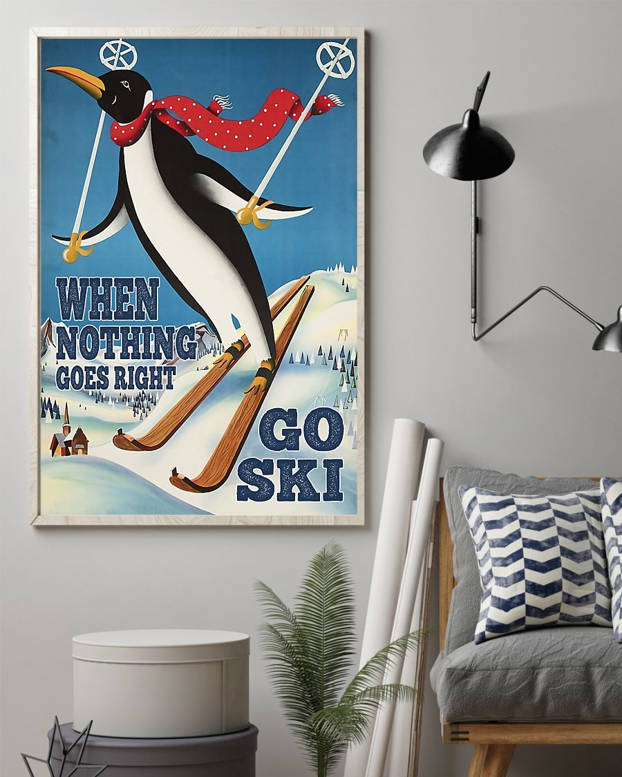 Skiing Penguin Goes Ski Vertical Canvas And Poster | Wall Decor Visual Art