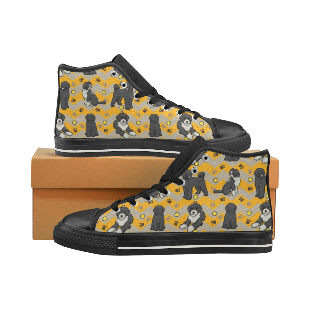 Portuguese water dog Black High Top Canvas Shoes for Kid