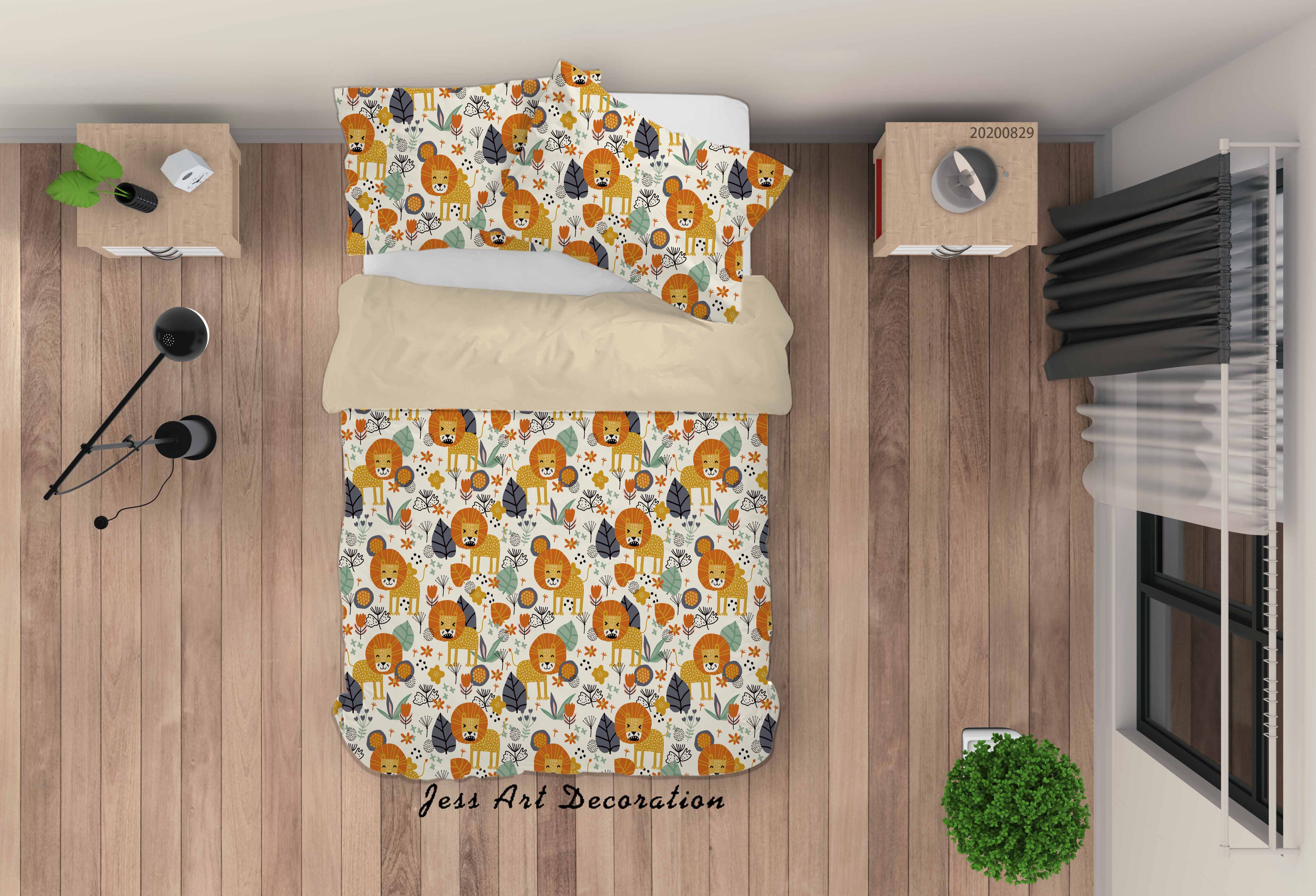 3D Abstract Hand Draw Cartoon Nature Lion Pattern Quilt Cover Set Bedding Set Duvet Cover Pillowcases Wj 3511