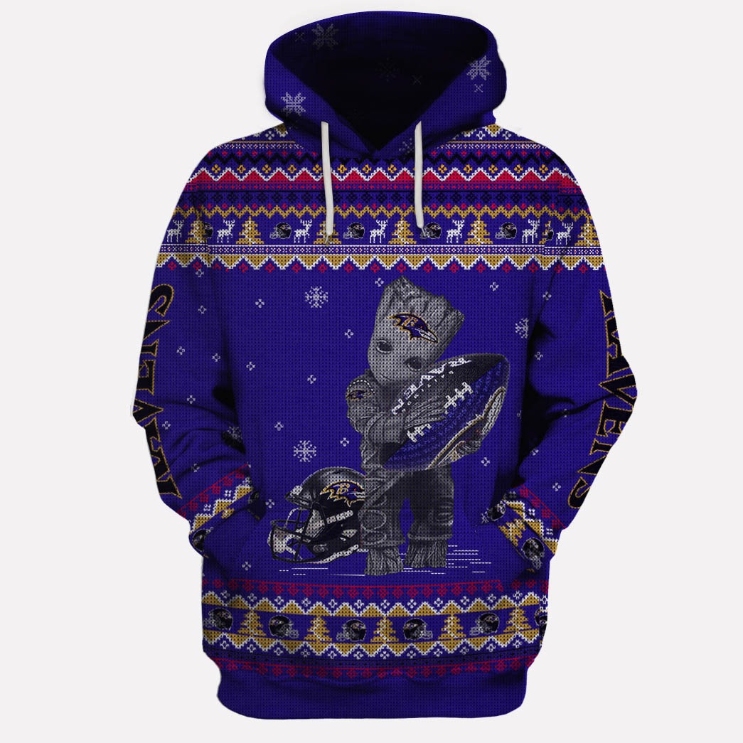 Ugly Sweater Baltimore Ravens 3D All Over Printed For Men Women Personalize Hoodie