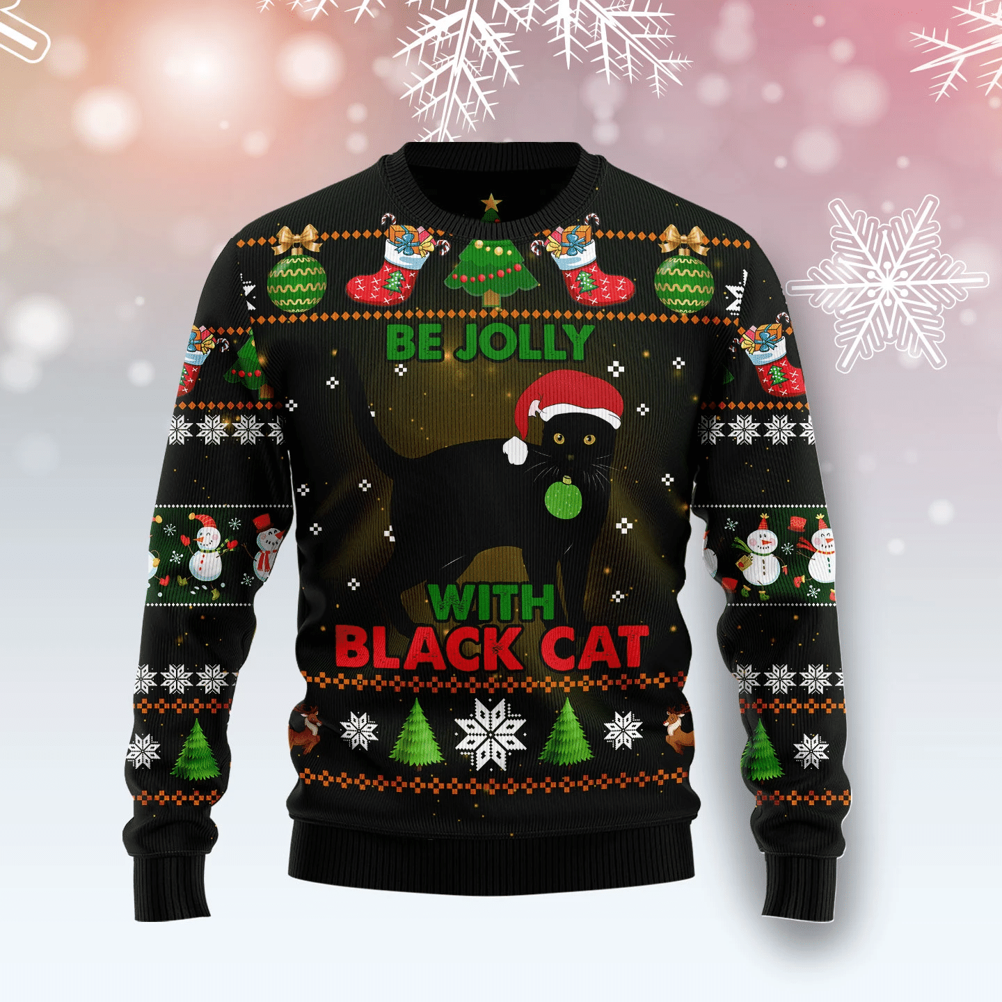 Black Cat Be Jolly Christmas Ugly Sweater