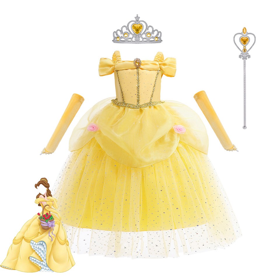 Belle Cosplay For Halloween Princess Dress Girl Dress For Beauty And The Beast Belle Costume Floral Dress Fluffy Skirt Childrean alx