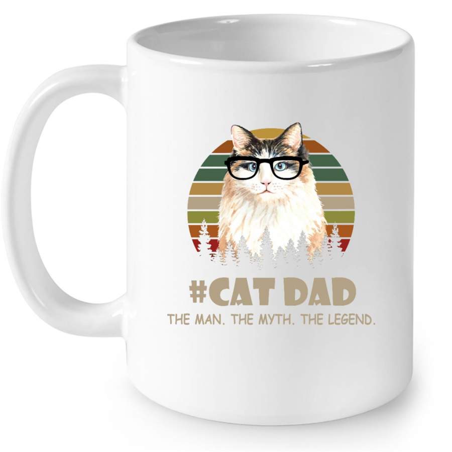 Cat Dad The Man The Myth The Legend, Classic Vintage Retro – Full-Wrap Coffee White Mug