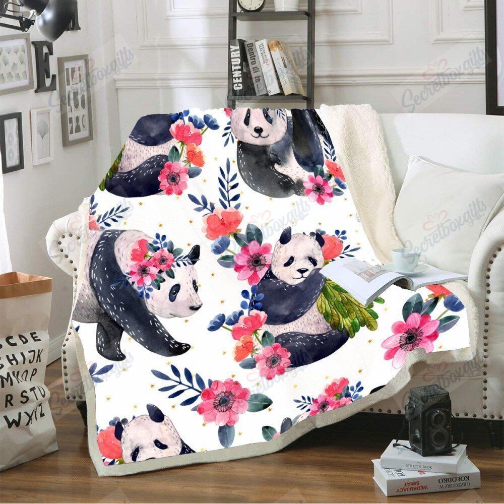 Panda Flowers Leaves Xa1801587Cl Fleece Blanket