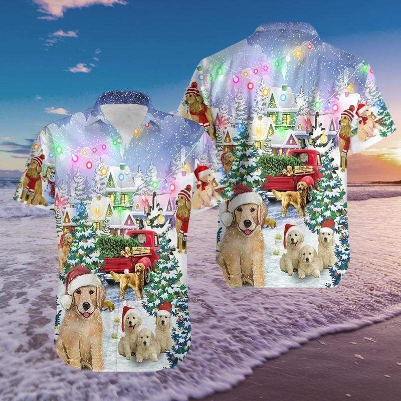 Cover Your Body With Amazing Hawaii Aloha Shirts Golden Retriever Family On Christmas Ha85719