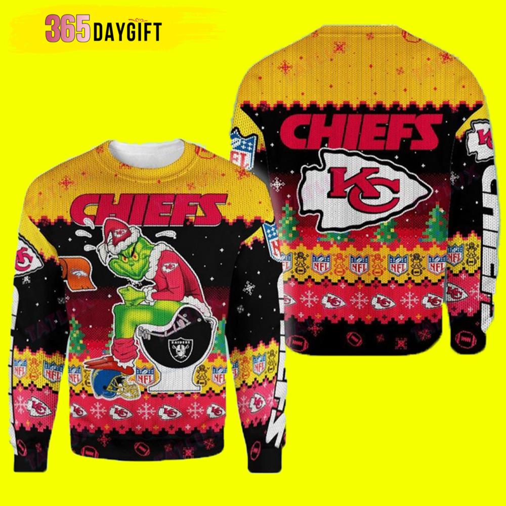 The Grinch Kansas City Chiefs American Football Kansas City Chiefs Gift For Fan Ugly Wool Sweater Christmas