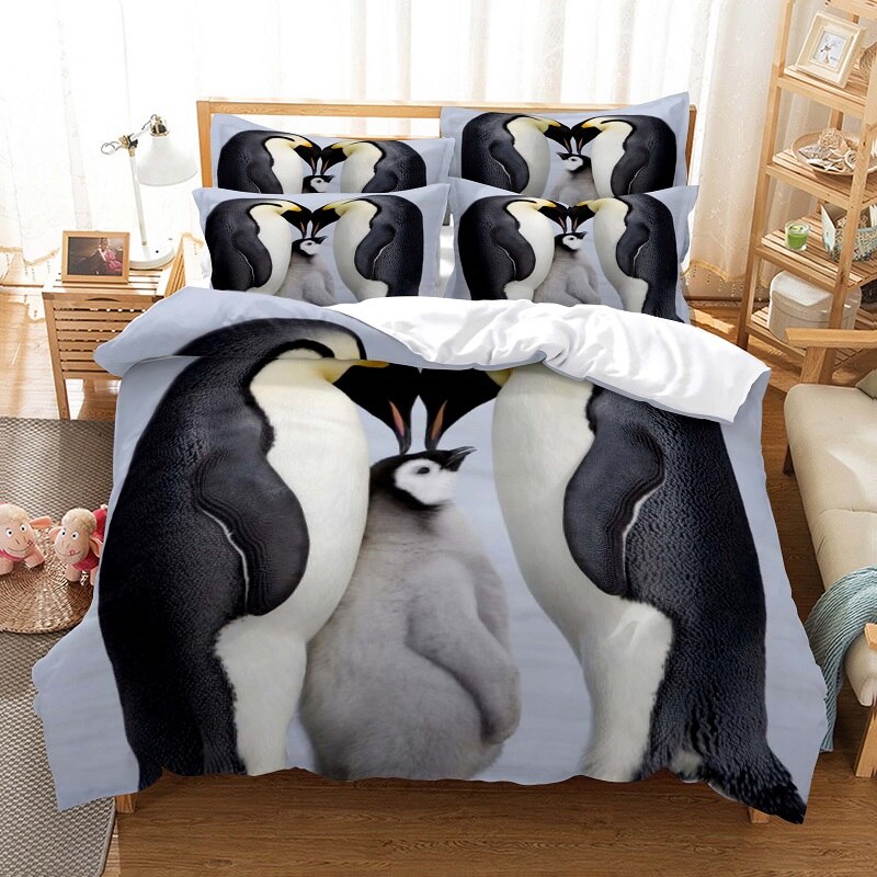 Cute Penguins Bedding Duvet Cover Set 3D Digital Printing Bed Linen Fashion Design Cover Bedding Sets Bed Set