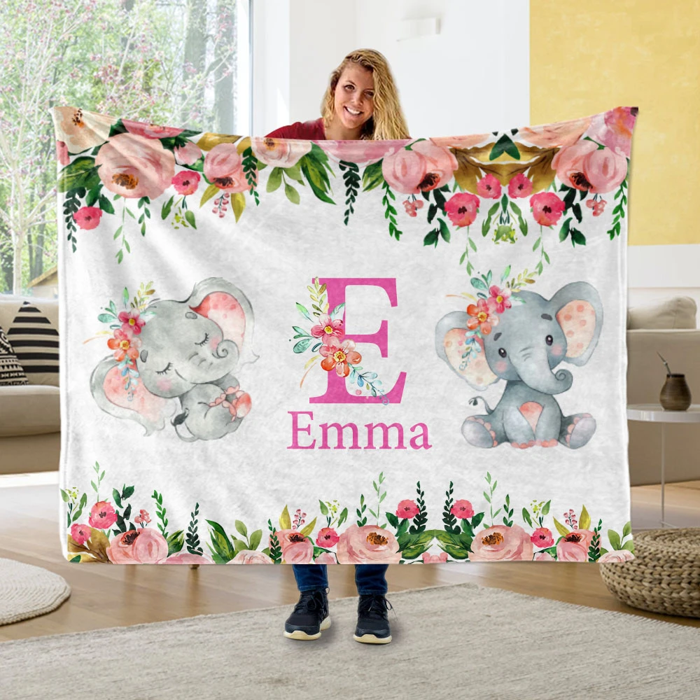 Personalized Elephant Blanket With Name, Best Gift For Baby, Newborn