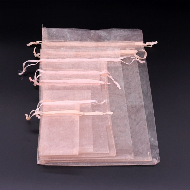 100PCS Sheer Organza Bags Gift Drawstring Pouch for Jewelry Party Wedding Favor Party Festival Candy Bags alx