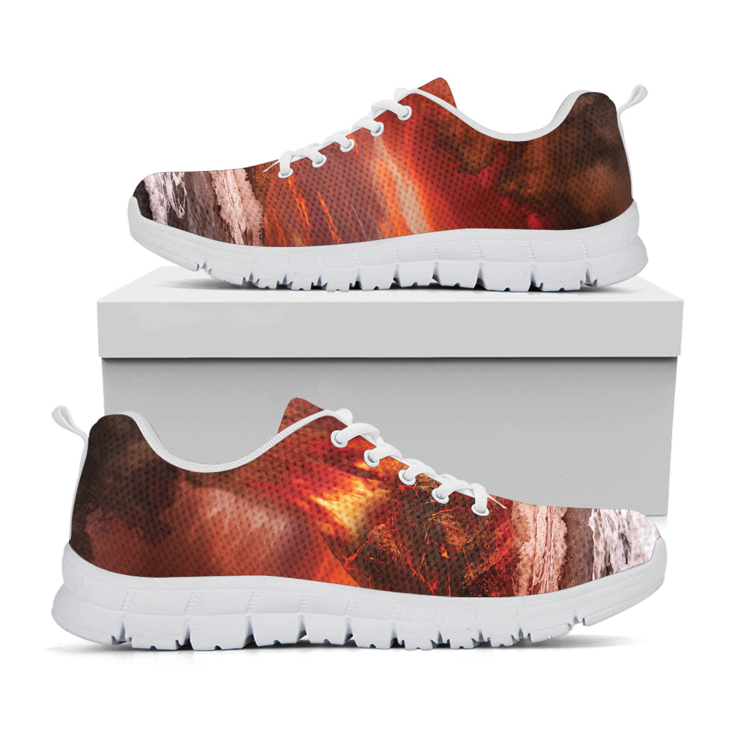 Volcano On The Sea Print White Sneakers