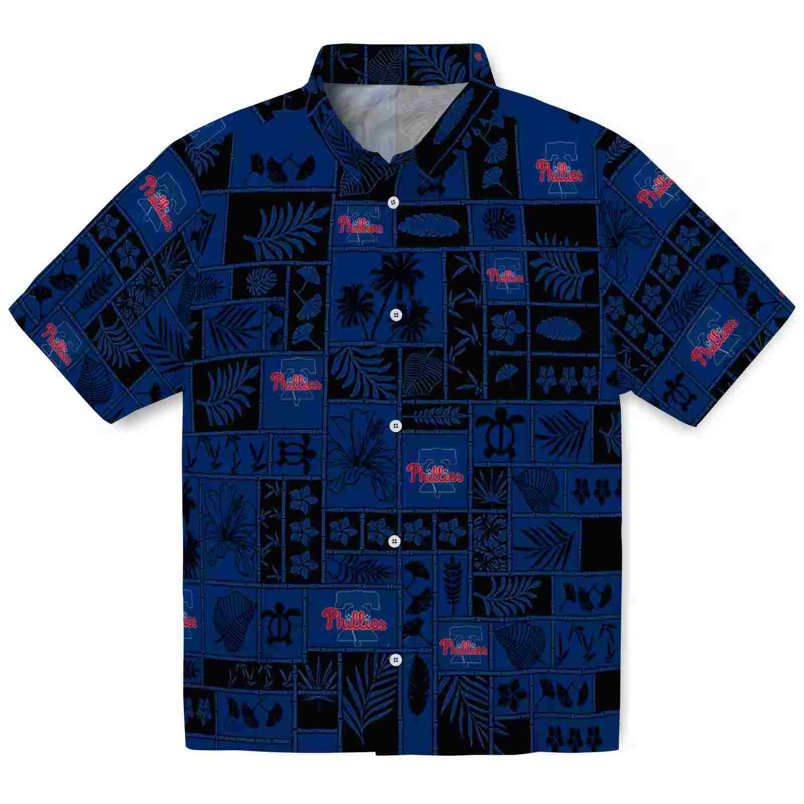 Philadelphia Phillies Tropical Patchwork Blue Black Hawaiian Shirt