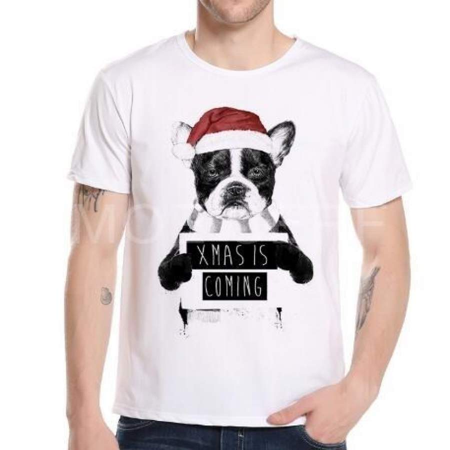 2018 Hot Sale Christmas Bad Dog Design Men T Shirt French Bulldog T-Shirt Novelty Tee Pug Printed Bad Dog Shirts