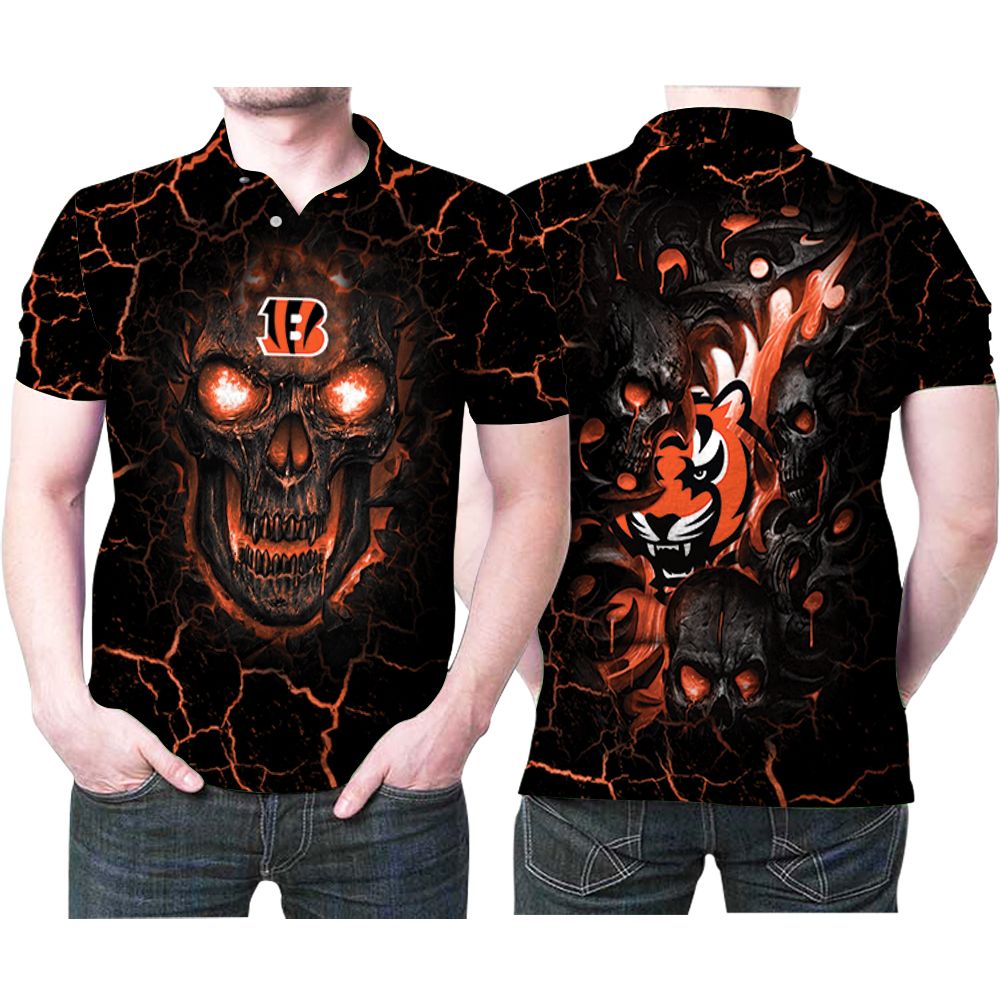 Cincinnati Bengals Lava Skulls Tiger 3D Printed Gift For Cincinnati Bengals Fan Polo Shirt