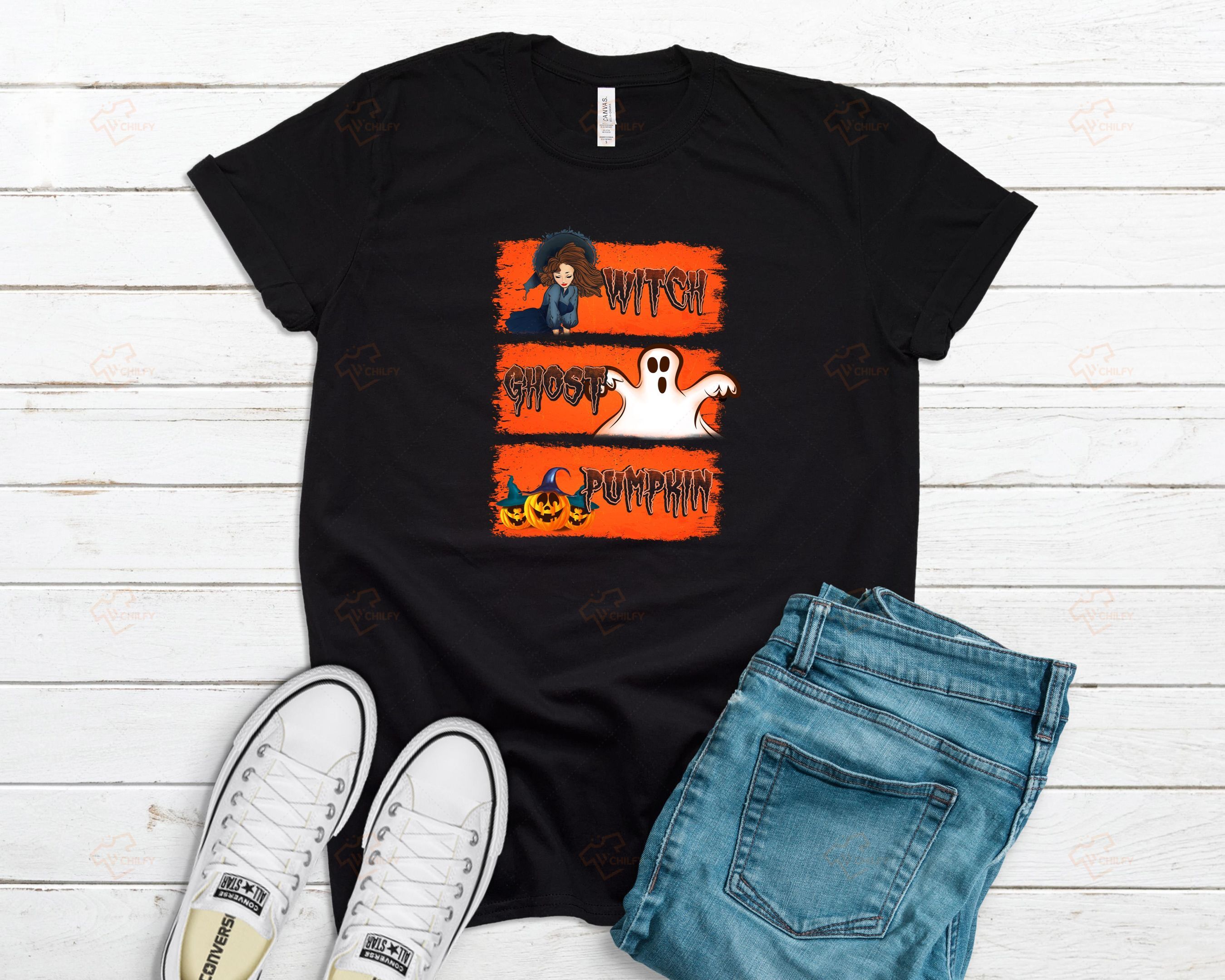 Witch Ghost Pumpkin Shirt, Funny Halloween Shirt, Halloween Costume, Happy Halloween