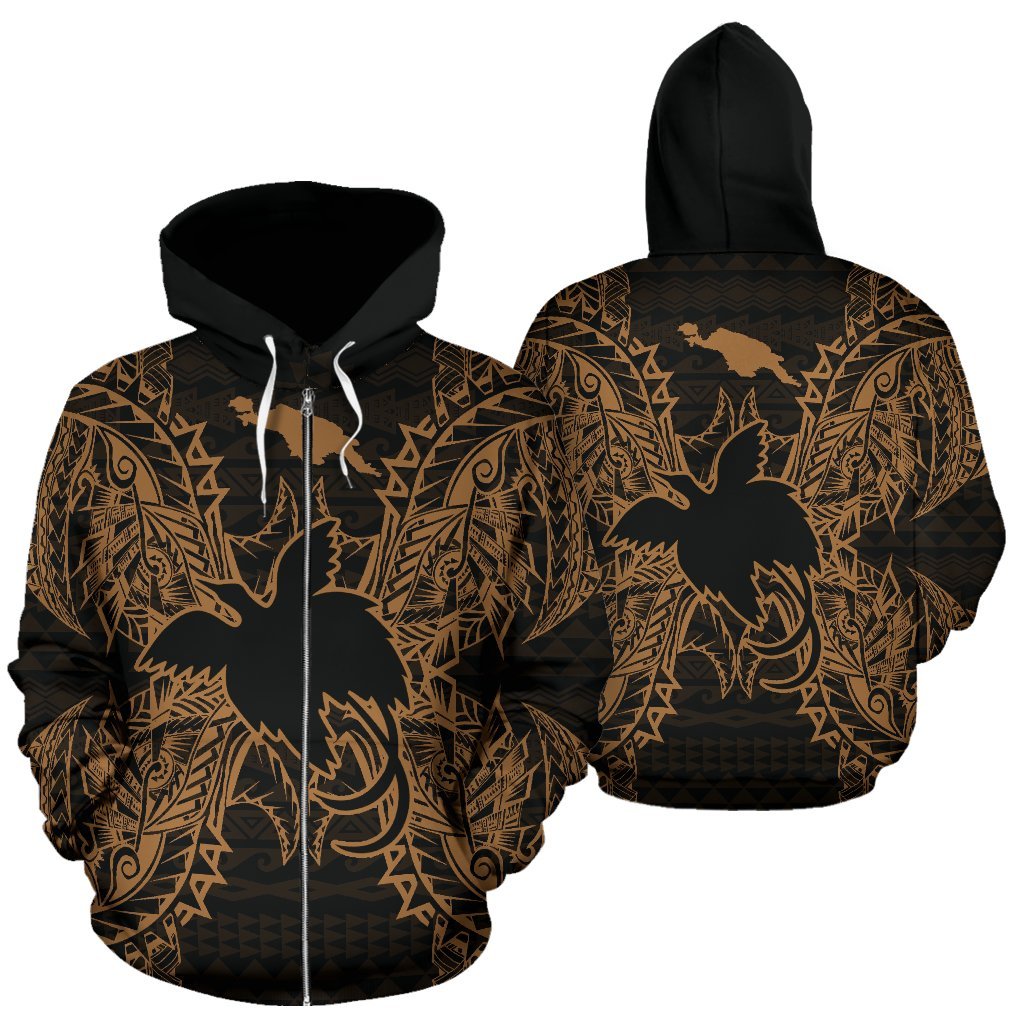 Papua New Guinea Polynesian All Over Zip Up Hoodie Map Gold – Pacific Print Hoodie
