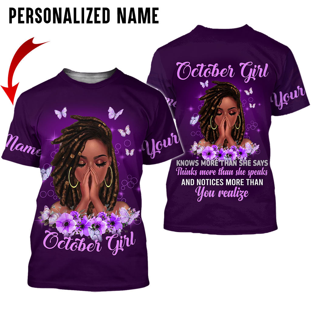 Personalized Name October Black Girl 3D All Printed Shirt Women, October Birthday Gift