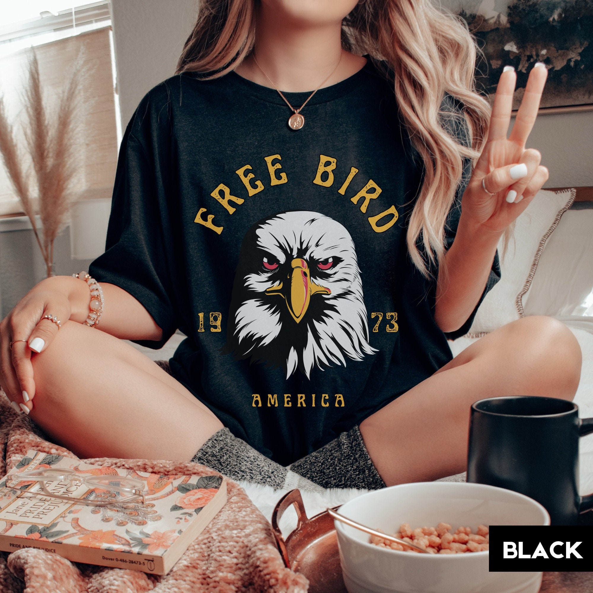 Retro Rock And Roll Free Bird Tshirt | Vintage Patriotic, America, Freedom Shirt | 4th Of July Shirt | Gift For Musician, Rocker, Guitarist