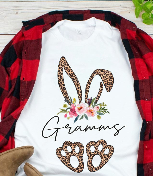 Bunny Easter Leopard Floral Grandma Grams Mothers Day Grandma Graphic Unisex T Shirt, Sweatshirt, Hoodie Size S – 5XL