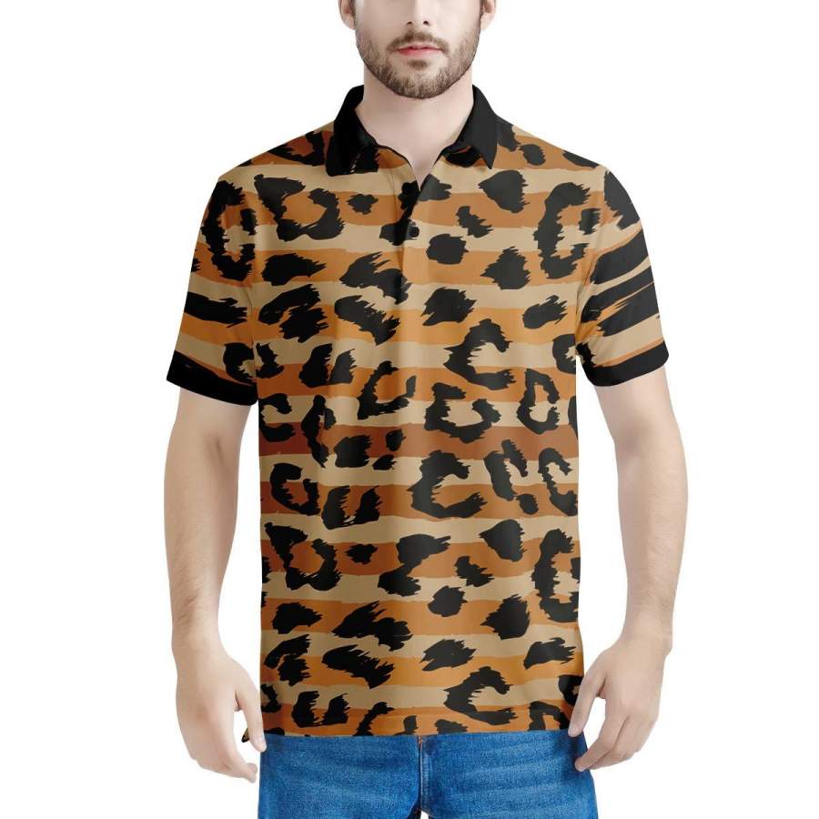 Striped Leopard Men’s Polo Shirts