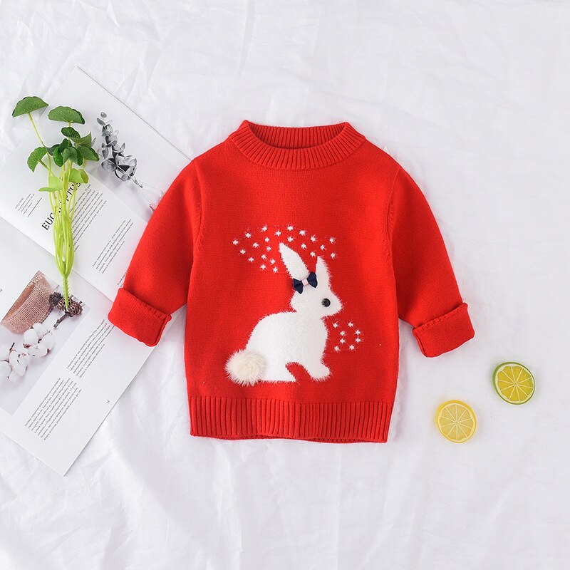 New Arrival girl Sweater Children Clothing rabbit Pattern Knitted Sweater Baby girls Pullover Sweater Knitwear 1-5T Kids alx