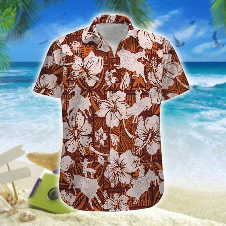 Hawaii Aloha Shirts Bull Riding Brown Hibiscus Ha40569