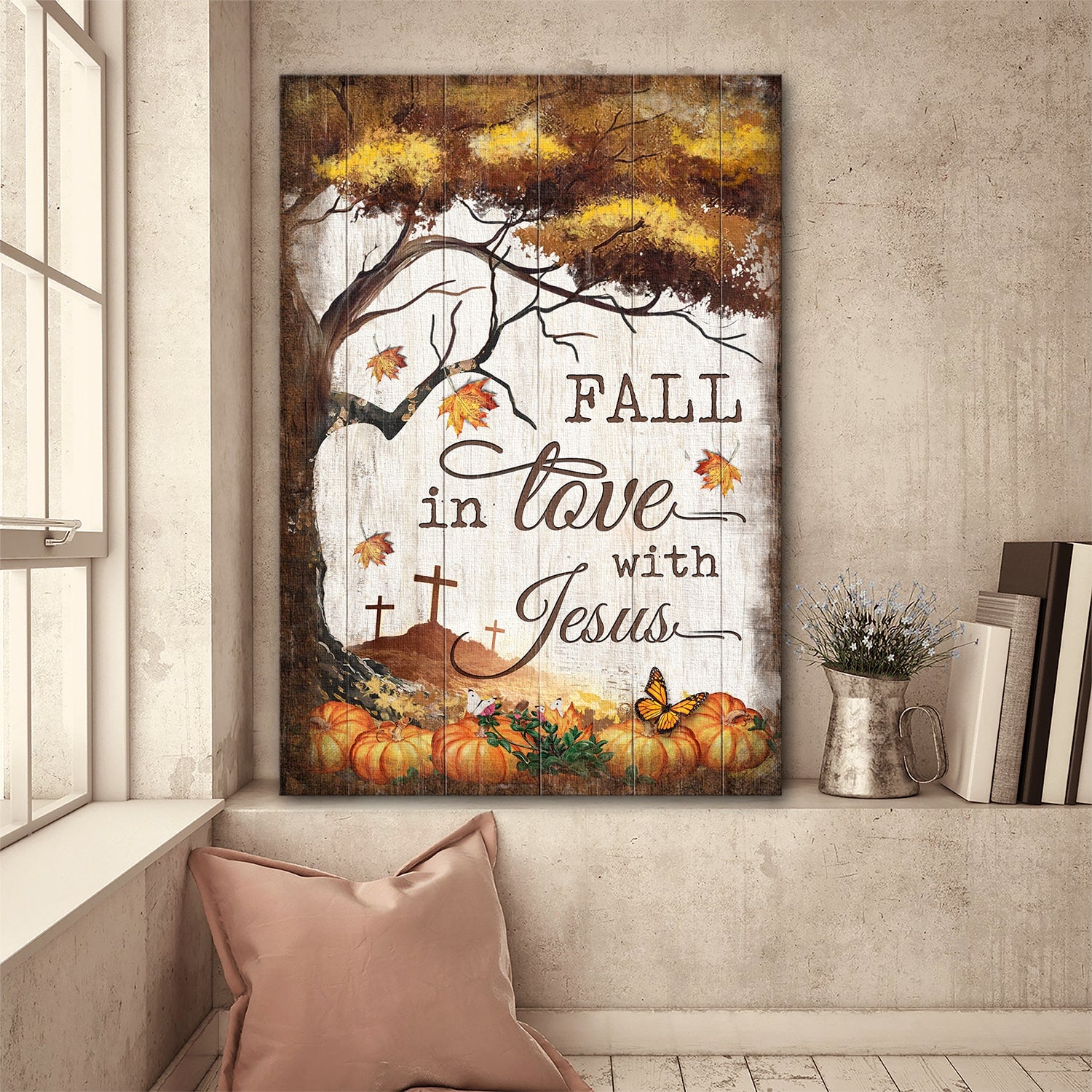 Halloween Pumpkin – Fall In Love With Jesus Portrait Canvas Prints, Wall Art