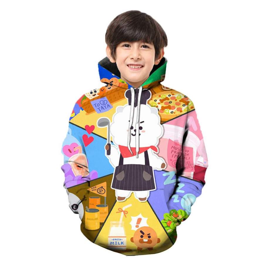 2019 BTS BT21 Unisex Kids Pullover Hoodie Sweatshirt Dec Series Cook