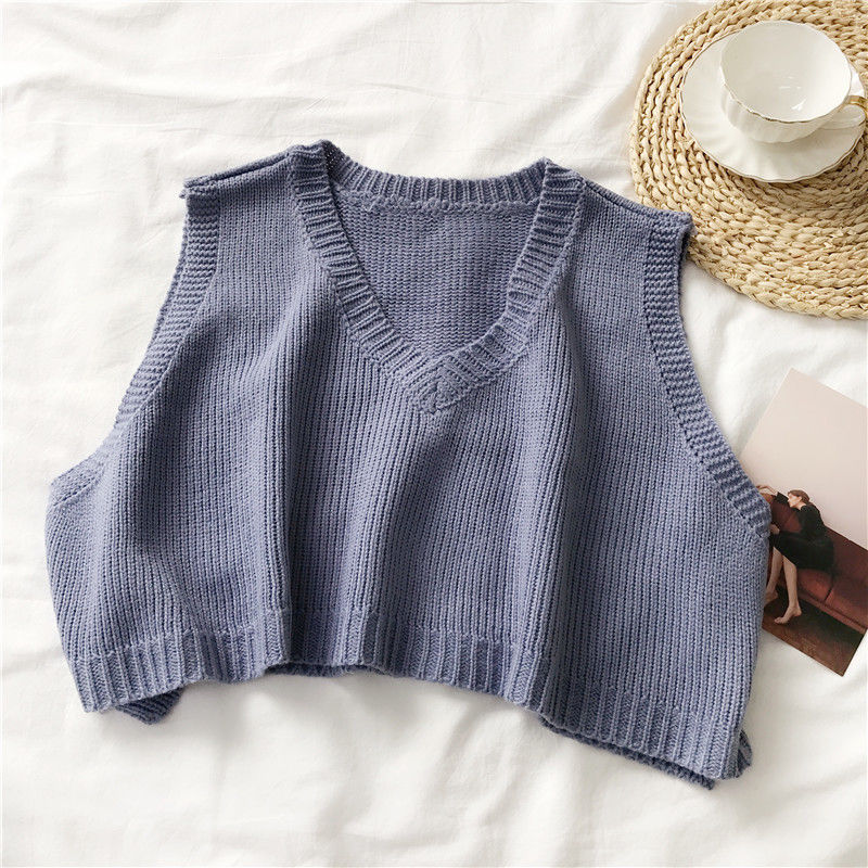 Sweater Vest Women Hot Sale Fashion Simple Solid Spring Fall Ladies Cropped Sweaters All-match Korean College Female Knitwear alx