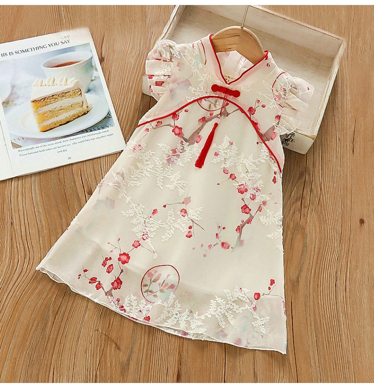 90-130 New Arrived Summer Toddler Kids Clothing Chinese Style Cheongsam Dress Dresses Flower Print Chinese Traditional Clothes alx