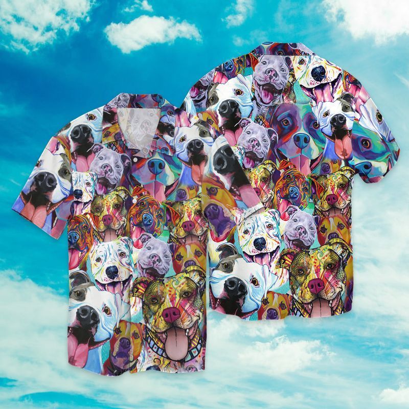 Funny Cute Pitbull Dog Full Print Hawaii Shirt Ha77515