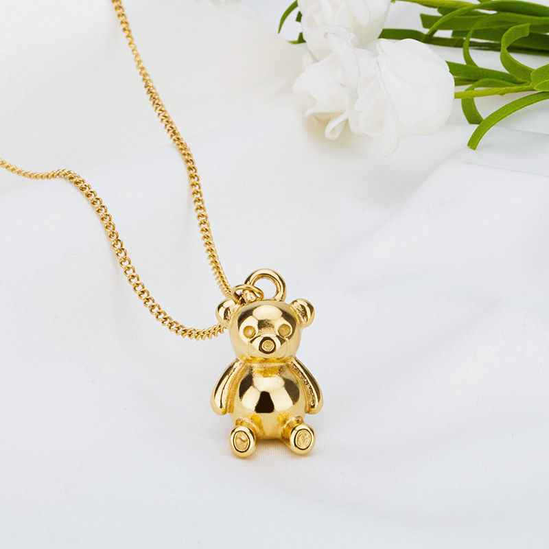 Trendy Delicate Stainless Steel 18k Gold Plated Cute Teddy Bear Pendant Necklace Sweater Long Chains Female Jewelry alx