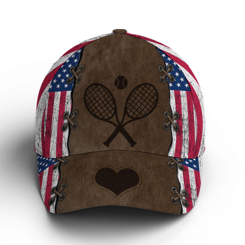 Tennis American Flag Leather Style Baseball Cap Coolspod