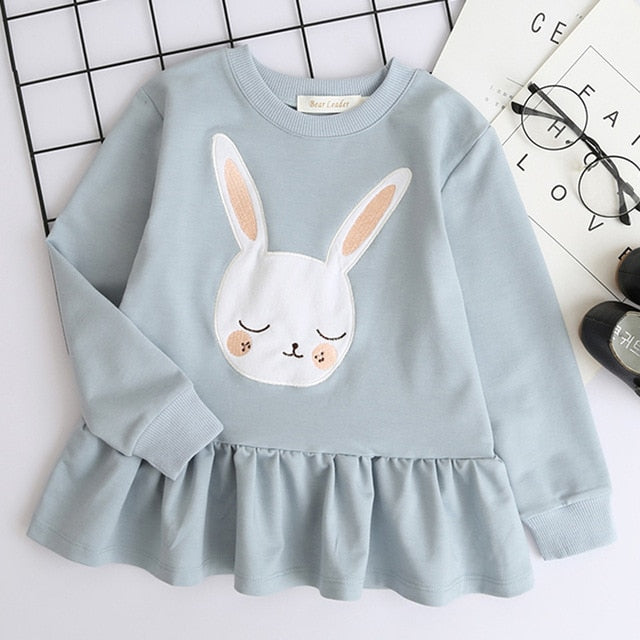 Toddler Girls Dress Rabbit Ruched Long Sleeve Sweatshirt Dress