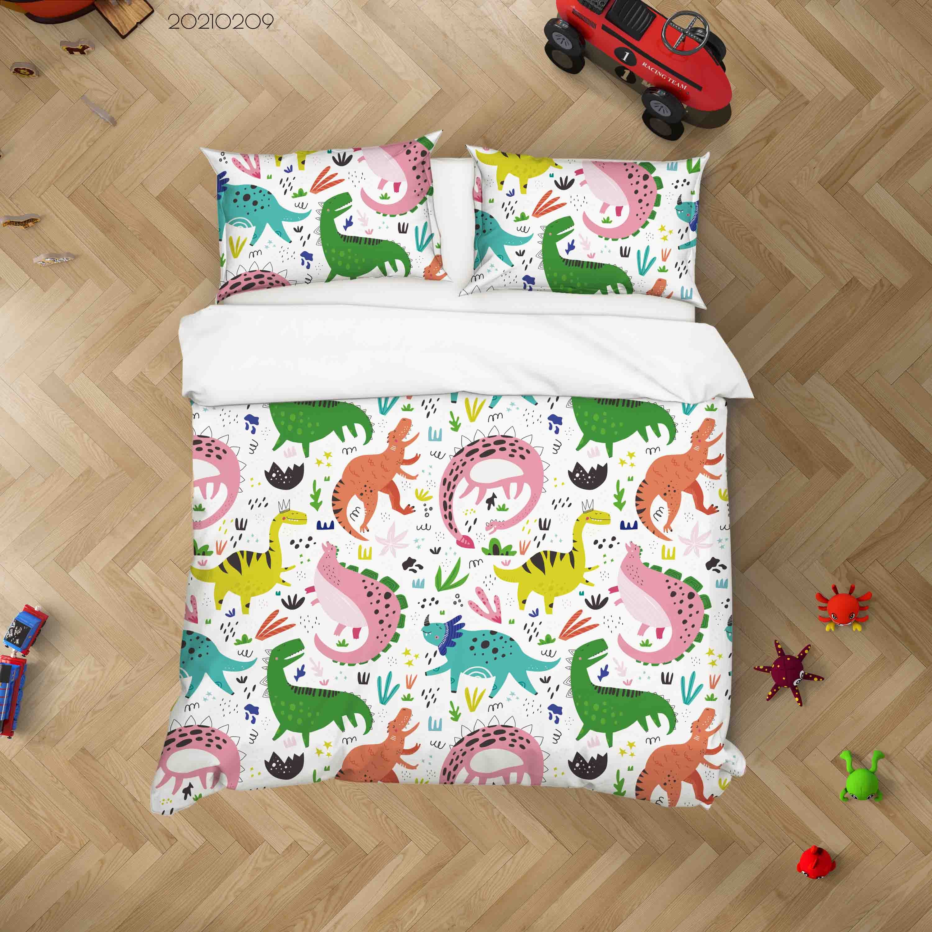 3D Hand Drawn Animal Color Dinosaur Quilt Cover Set Bedding Set Duvet Cover Pillowcases 346