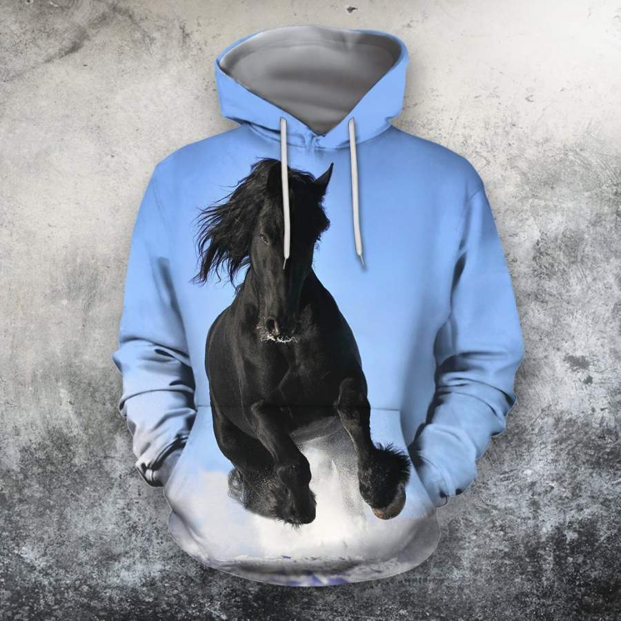 3D All Over Print Black Horse Blue Sky Shirts