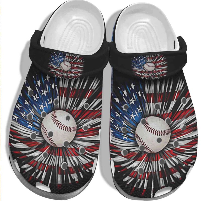 Baseball Ball Falls Usa Daisy America Flag Crocband Clogs