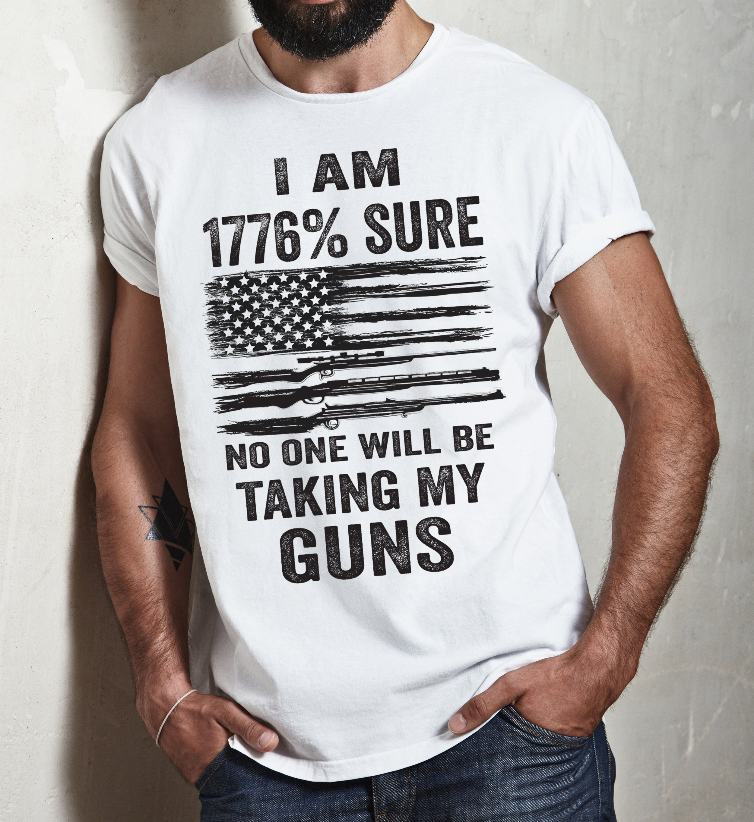 1776 Sure No One Is Taking My Guns Pro Gun USA Flag T-Shirt Patriotic Shirts For Men