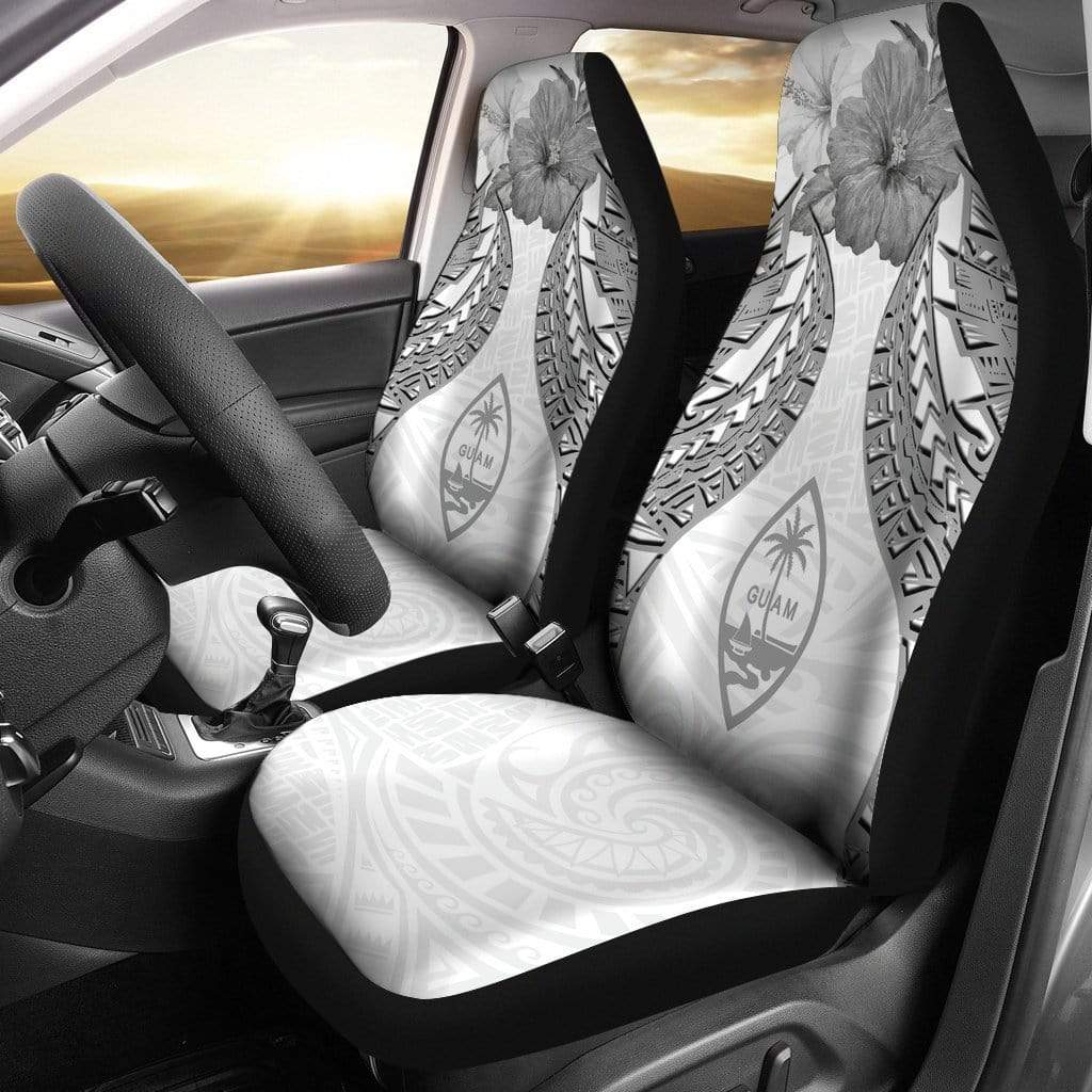 Guam Polynesian Car Seat Covers Pride Seal And Hibiscus White Bps39